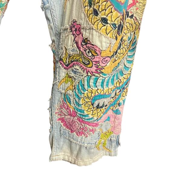 NWT Magnolia Pearl Sea Dragon Applique Miners Denims Faded Indigo Patches OS - Picture 4 of 16